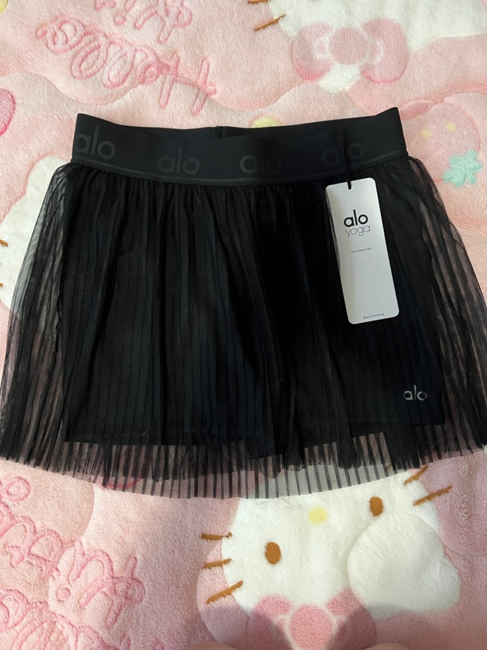 ALO Yoga Black Pleated Tulle Mini Skirt